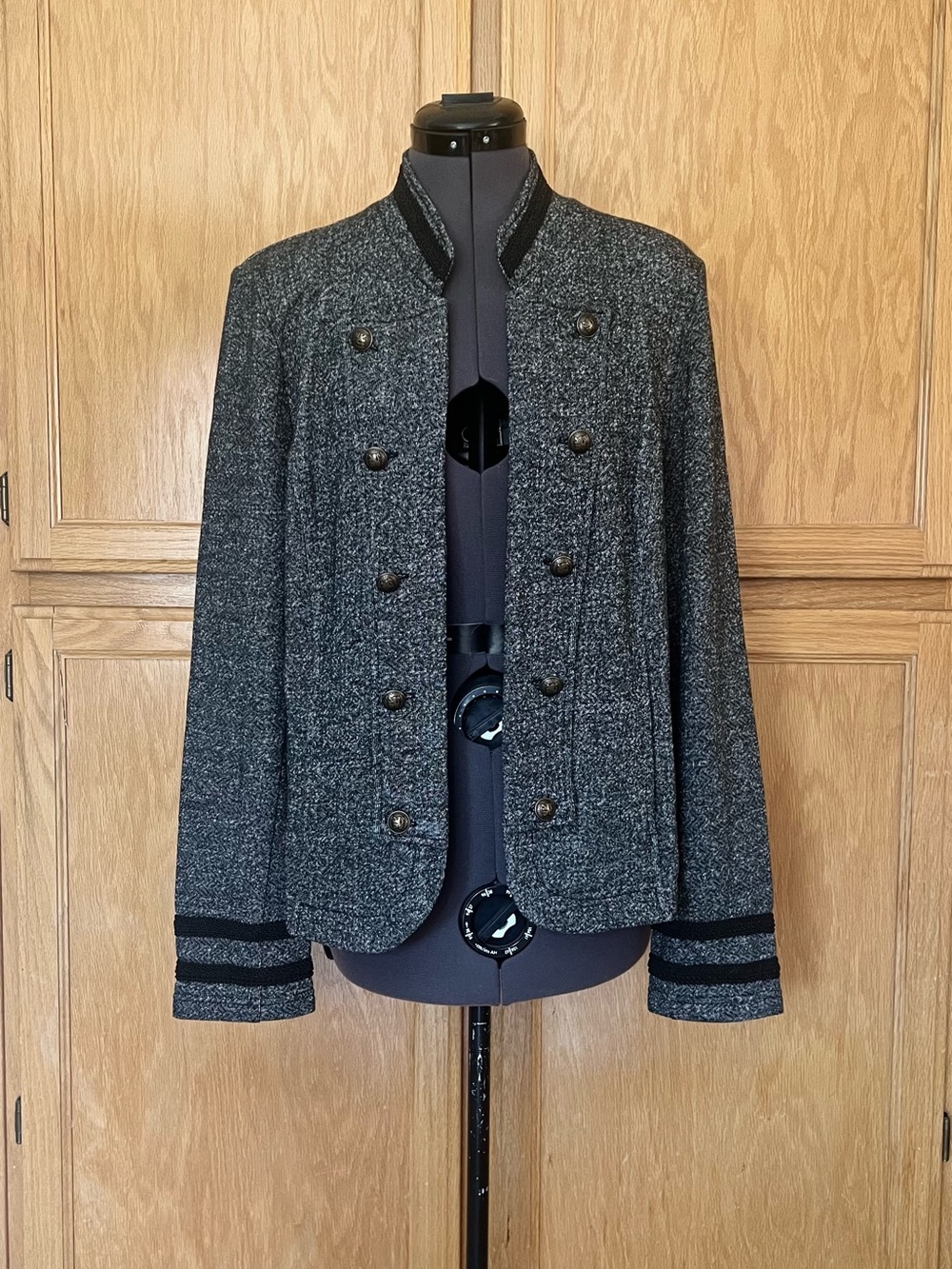 Tommy Hilfiger Black and Gray Military Band-Style Jacket